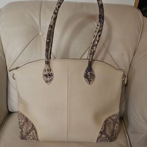 Danier Cream Tote with Snakeskin Trim